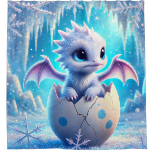 Winter Baby Dragon Shower Curtain