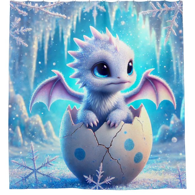 Winter Baby Dragon Shower Curtain (Front)