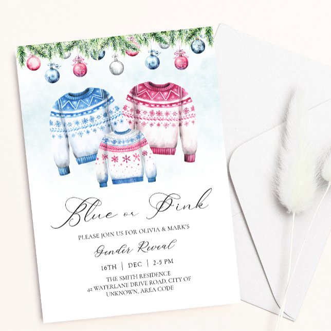 Winter Baby Gender Reveal Christmas Sweater Theme Invitation (Creator Uploaded)