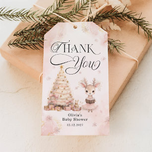 Winter Baby Girl Deer Baby Shower Thank You Gift Tags