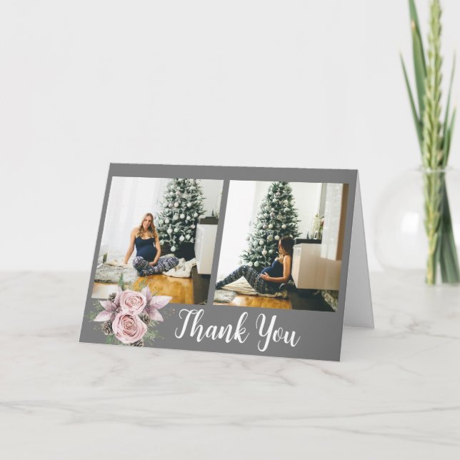 Winter baby in bloom 2 photo baby shower thank you card (Front)