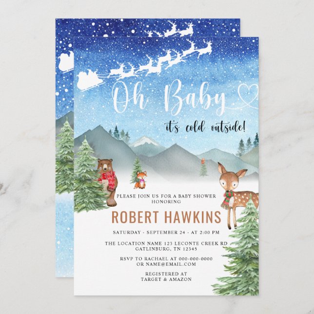 Winter Baby Its Cold Outside Boy Baby Shower Invitation (Front/Back)