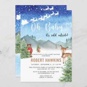Winter Baby Its Cold Outside Boy Baby Shower Invitation