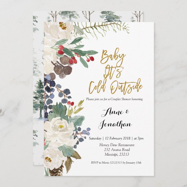 Winter Baby Its Cold Outside couple shower invite (Front/Back)