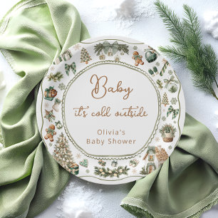 Winter Baby It's Cold Outside Greenery Baby Shower Paper Plate
