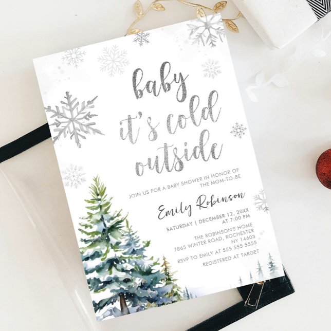 Winter Baby It's Cold Outside Silver Baby Shower Invitation (Creator Uploaded)