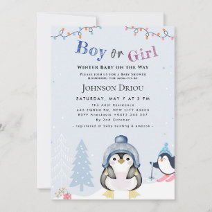 Winter Baby on the Way Winter Penguin Baby Shower  Invitation