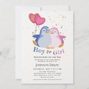 Winter Baby on the Way Winter Penguin Baby Shower  Invitation