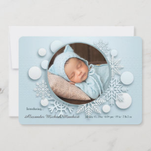 Winter Baby Photo Birth Announcement Blue