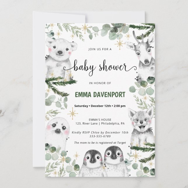 Winter Baby Shower Animals Invitation (Front)