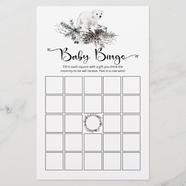 Winter baby shower baby bingo game (Front)
