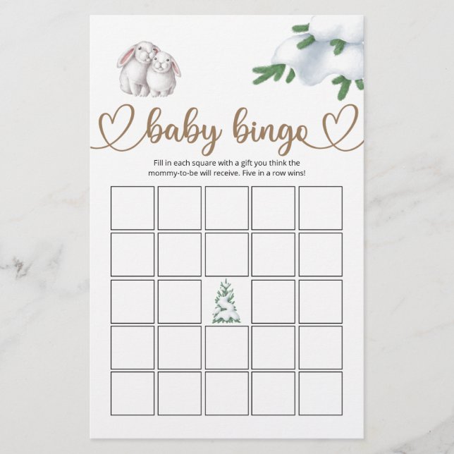 Winter Baby Shower Bingo Game (Front)