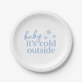Winter Baby Shower Blue Baby It's Cold Outside Paper Plate