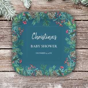 Winter Baby Shower Blue Paper Plate