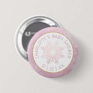 Winter Baby Shower Blush Pink Snowflake 6 Cm Round Badge