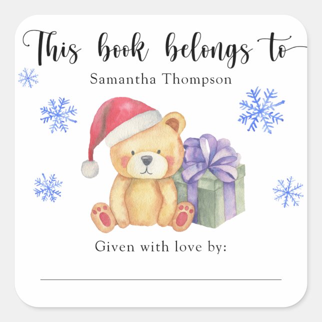 Winter Baby Shower bookplate, this book belongs to Square Sticker (Front)