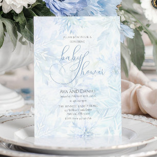 Winter Baby Shower Boy Blue Snowflake Invitation