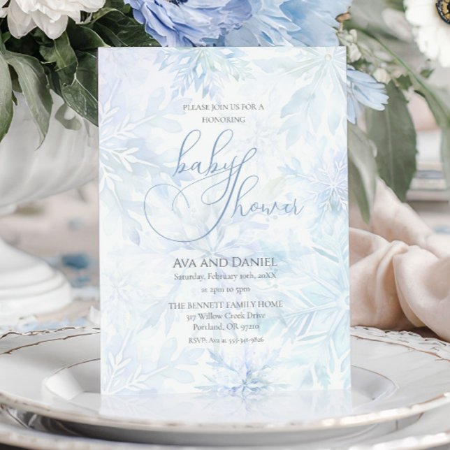 Winter Baby Shower Boy Blue Snowflake Invitation (Creator Uploaded)