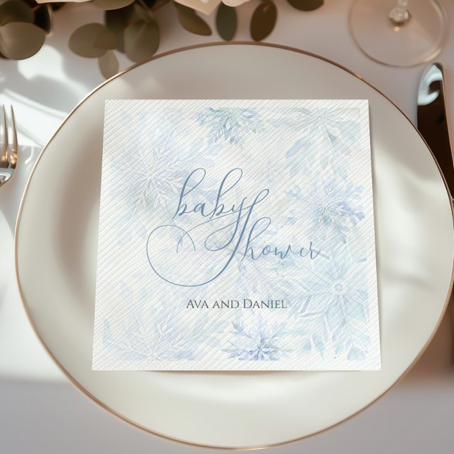 Winter Baby Shower Boy Blue Snowflake Napkin (Creator Uploaded)