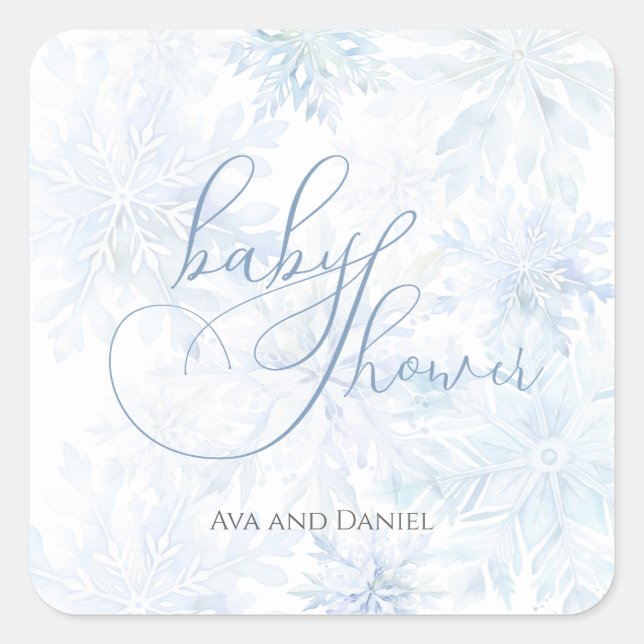 Winter Baby Shower Boy Blue Snowflake Square Sticker (Front)