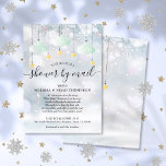 Winter Baby Shower By Mail Long Distance Invitation<br><div class="desc">Winter baby shower by mail long-distance invitation featuring cute mint green clouds and golden stars on strings on a winter snowflakes background. This cute baby shower, sprinkle or couples shower by mail invitation is perfect for all little ones on their way. Personalise your celebration information in modern elegant typography creating...</div>
