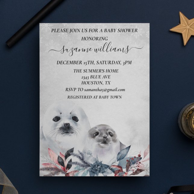 Winter Baby Shower Christmas Mama Seal  Invitation (Creator Uploaded)