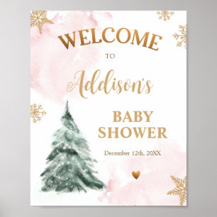 Winter Baby Shower Cold Outside Snowflakes Welcome Poster