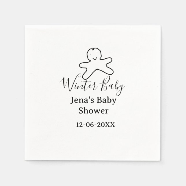 Winter baby shower cookie black scribble hand-draw napkin (Front)