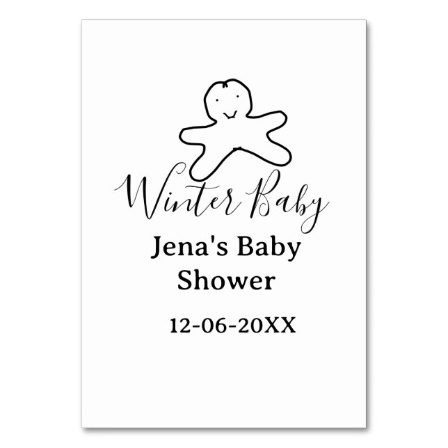Winter baby shower cookie black scribble hand-draw table number (Front)