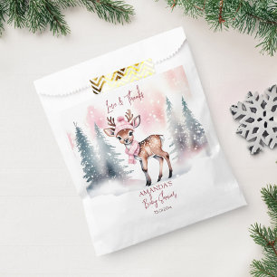 Winter baby shower cute deer pink thank you favour bags