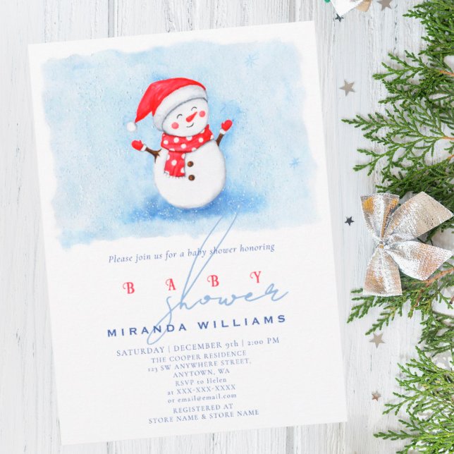  Winter baby shower Cute Little Snowman Watercolor Invitation (I wish you happiness))))