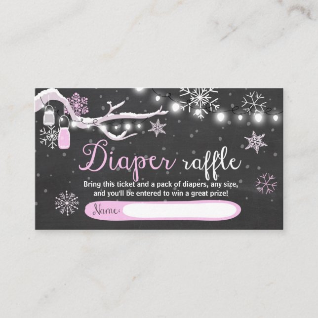 Winter Baby Shower Diaper Raffle Card Pink Girl (Front)