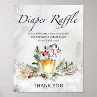 Winter baby shower diaper raffle sign