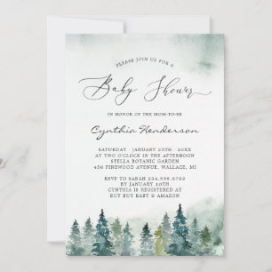 Winter Baby Shower Elegant Chic Forest Pine Trees Invitation