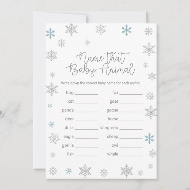Winter Baby Shower Game w answer back 5x7 size Invitation (Front)