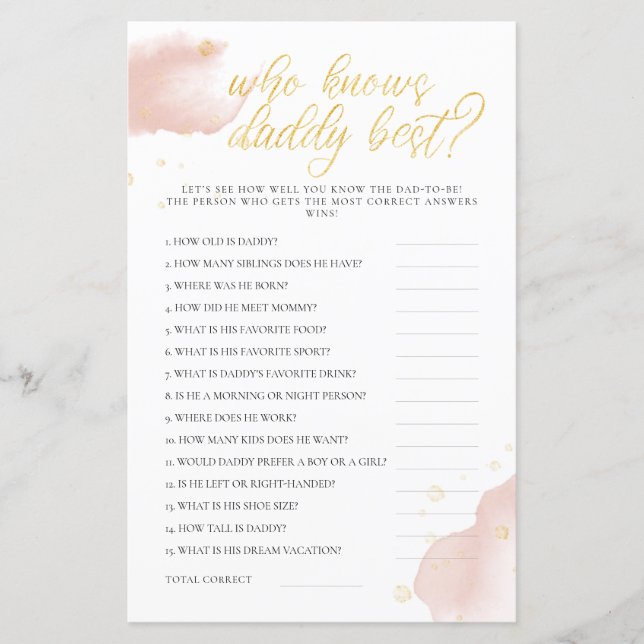 Winter Baby Shower Game Who Knows Daddy Best (Front)