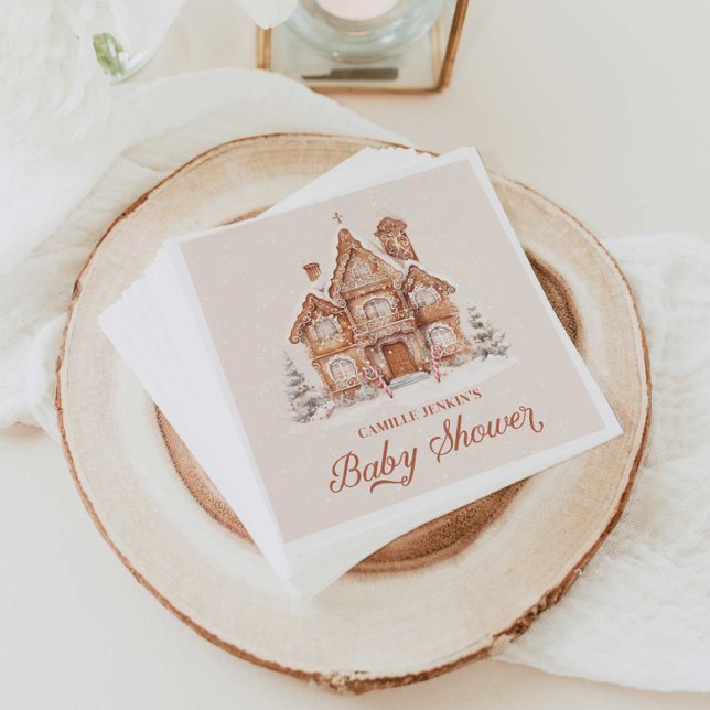 Winter Baby Shower Gingerbread House Napkin (Gingerbread House Baby Shower Paper Napkins)