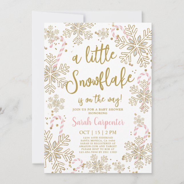 Winter Baby Shower girl a little snowflake Invitation (Front)