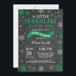 Winter Baby Shower Green Snowflake Chalkboard Invitation<br><div class="desc">Winter Baby Shower invitation. Green Snowflake. Boy or Girl Baby Shower Invitation. Winter Holiday Baby Shower Invite. Green and White Snowflakes. Chalkboard Background. For further customisation,  please click the "Customise it" button and use our design tool to modify this template.</div>