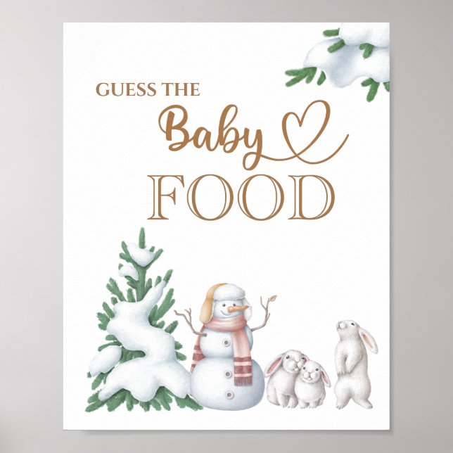 Winter baby shower  “Guess the Baby Food” Poster (Front)