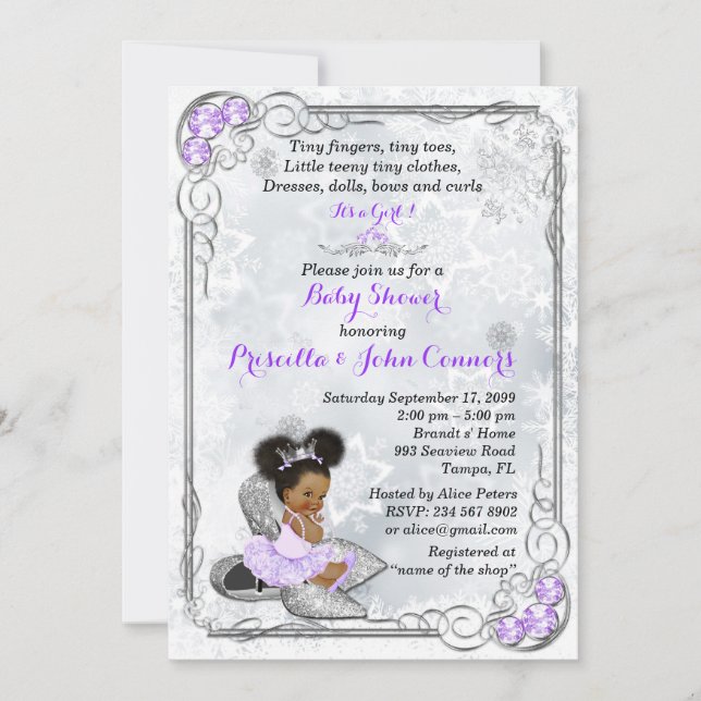 Winter Baby Shower Invitation, Baby Girl, Purple Invitation (Front)