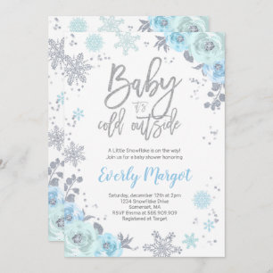 Winter Baby Shower Invitation Blue And Silver