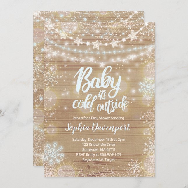 Winter Baby Shower Invitation Blue Snowflake (Front/Back)