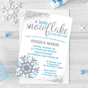 Winter Baby Shower Invitation - Blue Snowflake