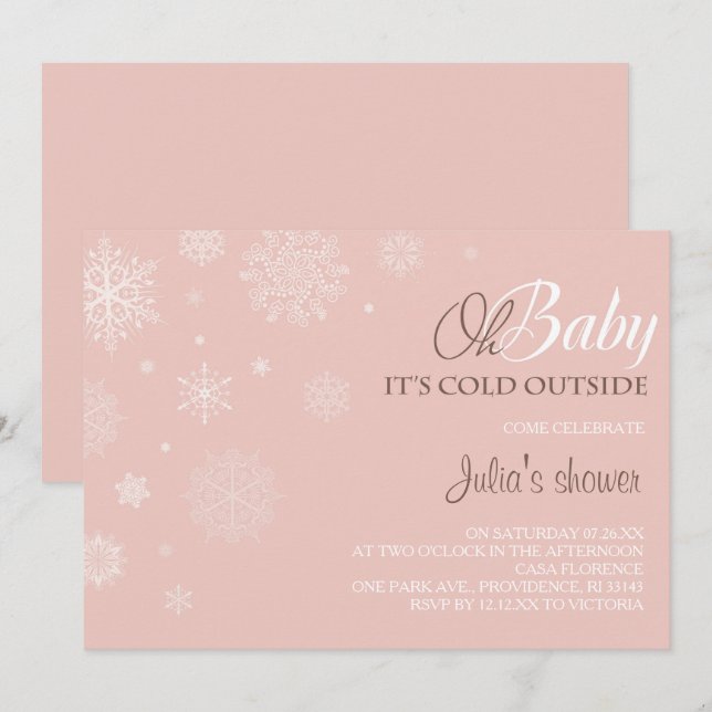 Winter Baby Shower Invitation - Blush Pink (Front/Back)