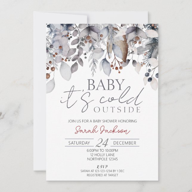 Winter Baby Shower Invitation, It's Cold Outside Invitation (Front)