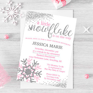 Winter Baby Shower Invitation - Pink Snowflake