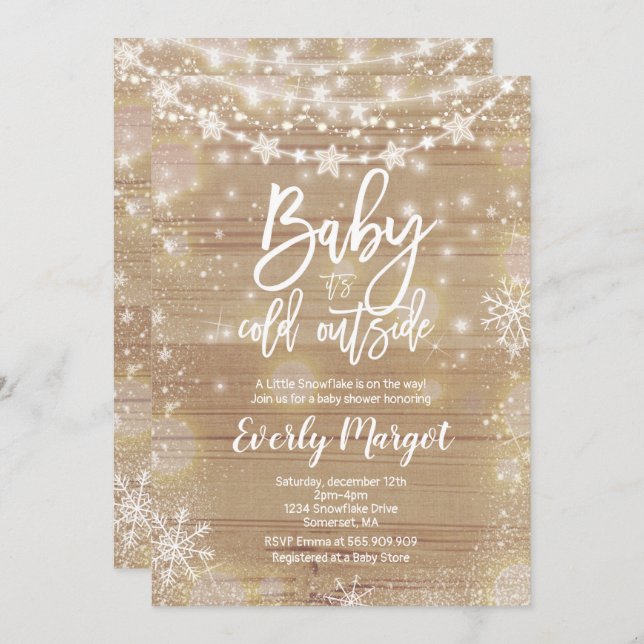 Winter Baby Shower Invitation Rustic White (Front/Back)