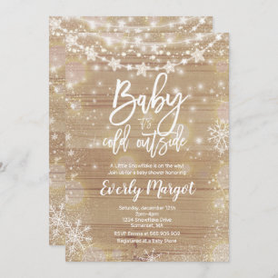 Winter Baby Shower Invitation Rustic White