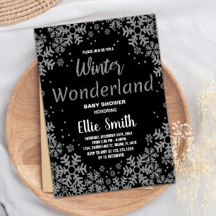 Winter Baby Shower Invitations Black Silver